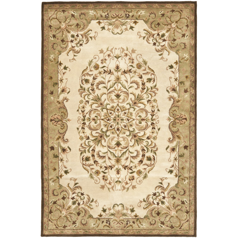 Astoria Grand Taylor Oriental Hand Tufted Wool Beige / Green Area Rug